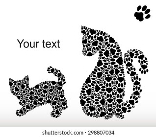 Silhouettes of a cat with a kitten from cat traces