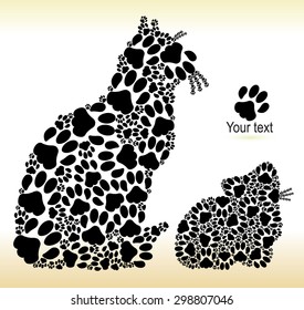 Silhouettes of a cat with a kitten from cat traces