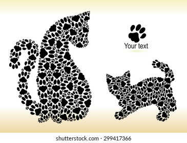 Silhouettes of a cat with a kitten from cat traces