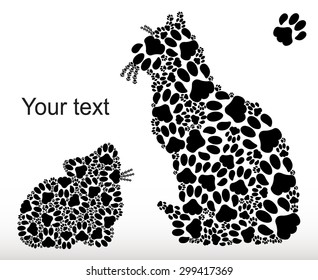 Silhouettes of a cat with a kitten from cat traces