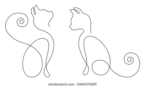 Siluetas de gatos vector de contorno abstracto sobre un fondo blanco