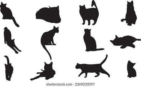 siluetas de gatos en blanco y negro