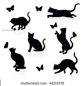 Silhouettes cats and butterflies 