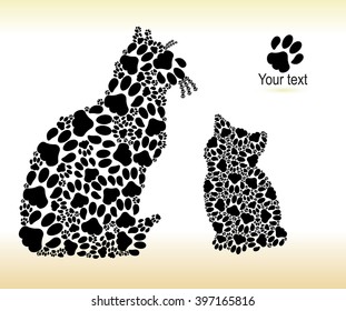 Silhouettes of cats and kittens of black cat tracks