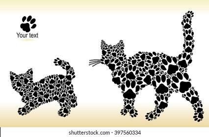 Silhouettes of cats and kittens of black cat tracks