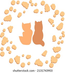Silhouettes of cats, orange in a frame of bulging paws