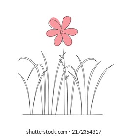 Silhouettes of chamomile flower in a gress on a white background. Design for logo, flyer, brand book