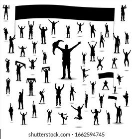 Silhouettes cheer people for sports championships soccer,basketball, hockey,baseball and concerts,party