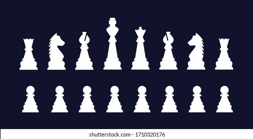 Silhouettes of chess pieces. Editable vector silhouettes standard chess pieces
