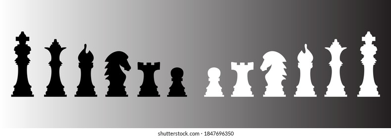 Silhouettes of chess pieces. Editable vector silhouettes standard chess pieces, white and black, EPS 10.