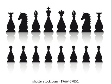 Silhouettes of chess pieces. Editable vector silhouettes standard chess pieces