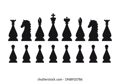 Silhouettes of chess pieces. Editable vector silhouettes standard chess pieces