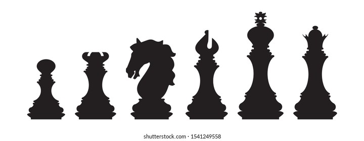 Silhouettes of chess pieces. Chess icons. Vector chess isolated on white background. Playing chess on the Board. King, Queen, rook, knight, Bishop, pawn