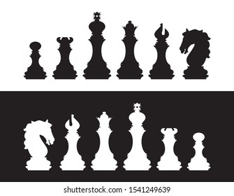 Silhouettes of chess pieces. Chess icons. Vector chess isolated on white background. Playing chess on the Board. King, Queen, rook, knight, Bishop, pawn