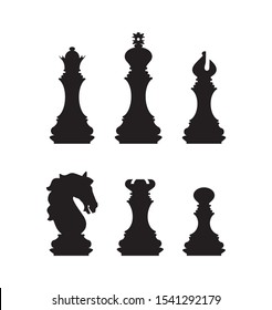 Silhouettes of chess pieces. Chess icons. Vector chess isolated on white background. Playing chess on the Board. King, Queen, rook, knight, Bishop, pawn