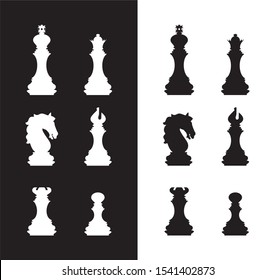 Silhouettes of chess pieces. Chess icons. Vector chess isolated on white background. Playing chess on the Board. King, Queen, rook, knight, Bishop, pawn