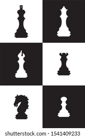 Silhouettes of chess pieces. Chess icons. Vector chess isolated on white background. Playing chess on the Board. King, Queen, rook, knight, Bishop, pawn