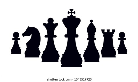 Silhouettes of chess pieces. Chess icons. Vector chess isolated on white background. Playing chess on the Board. King, Queen, rook, knight, Bishop, pawn