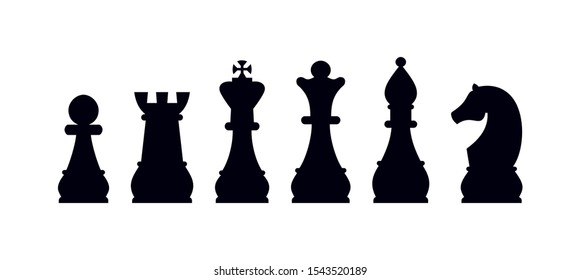 Silhouettes of chess pieces. Chess icons. Vector chess isolated on white background. Playing chess on the Board. King, Queen, rook, knight, Bishop, pawn