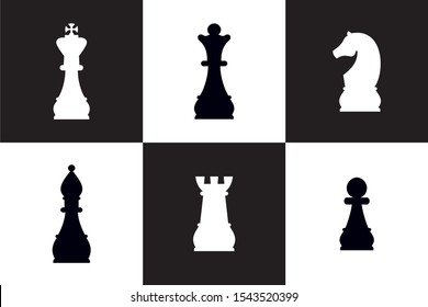 Silhouettes of chess pieces. Chess icons. Vector chess isolated on white background. Playing chess on the Board. King, Queen, rook, knight, Bishop, pawn