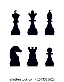 Silhouettes of chess pieces. Chess icons. Vector chess isolated on white background. Playing chess on the Board. King, Queen, rook, knight, Bishop, pawn