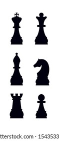 Silhouettes of chess pieces. Chess icons. Vector chess isolated on white background. Playing chess on the Board. King, Queen, rook, knight, Bishop, pawn