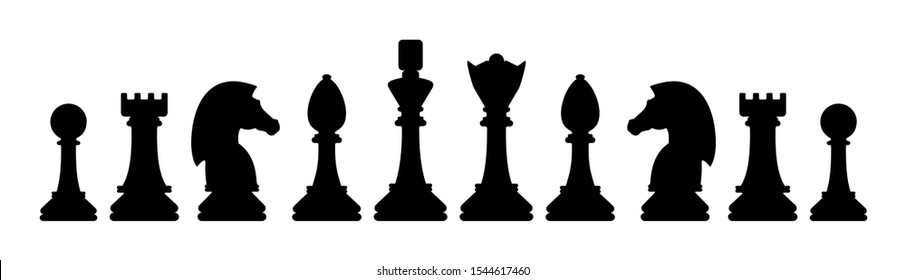 Silhouettes of chess pieces. Chess icons. Vector chess isolated on white background. Playing chess on the Board. King, Queen, rook, knight, Bishop, pawn