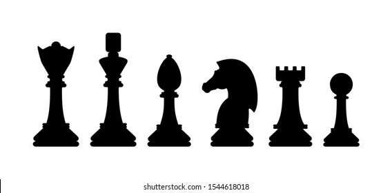 Silhouettes of chess pieces. Chess icons. Vector chess isolated on white background. Playing chess on the Board. King, Queen, rook, knight, Bishop, pawn