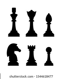 Silhouettes of chess pieces. Chess icons. Vector chess isolated on white background. Playing chess on the Board. King, Queen, rook, knight, Bishop, pawn