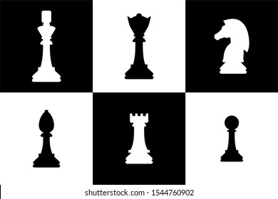 Silhouettes of chess pieces. Chess icons. Vector chess isolated on white background. Playing chess on the Board. King, Queen, rook, knight, Bishop, pawn