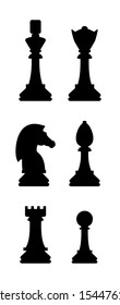 Silhouettes of chess pieces. Chess icons. Vector chess isolated on white background. Playing chess on the Board. King, Queen, rook, knight, Bishop, pawn