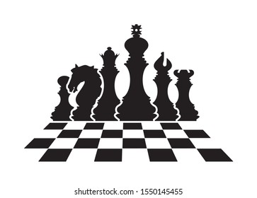 Silhouettes of chess pieces. Chess icons. Vector chess isolated on white background. Playing chess on the Board. King, Queen, rook, knight, Bishop, pawn