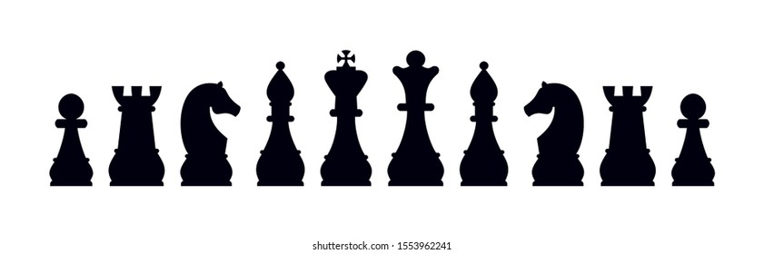 Silhouettes of chess pieces. Chess icons. Vector chess isolated on white background. Playing chess on the Board. King, Queen, rook, knight, Bishop, pawn