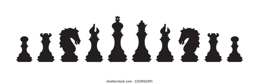 Silhouettes of chess pieces. Chess icons. Vector chess isolated on white background. Playing chess on the Board. King, Queen, rook, knight, Bishop, pawn