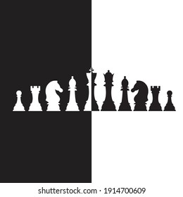 Silhouettes of chess pieces. Chess icons. Vector chess isolated on  black and white background. Playing chess on the Board. King, Queen, rook, knight, Bishop, pawn.