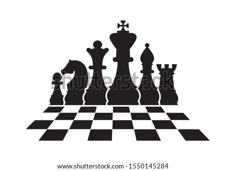 Silhouettes of chess pieces. Chess icons. Vector chess isolated on white background. Playing chess on the Board. King, Queen, rook, knight, Bishop, pawn