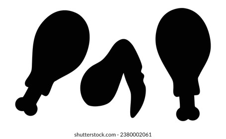 Silhouettes of chicken thighs and chicken wings for food design purposes, especially food based on chicken.