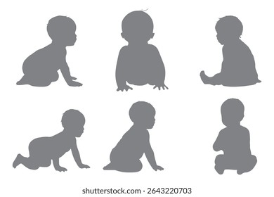 The silhouettes of the child 0-1 year Boy and Girl Baby. Set of Babes Silhouettes icon. Variety Design Newborn baby. Eps 10