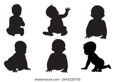 The silhouettes of the child 0-1 year Boy and Girl Baby. Set of Babes Silhouettes icon. Variety Design Newborn baby. Eps 10