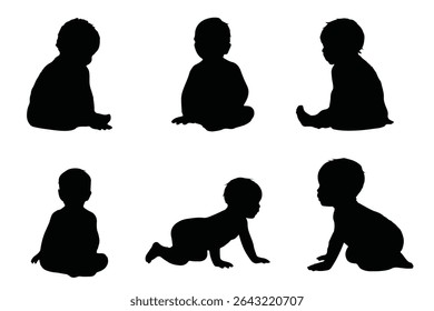The silhouettes of the child 0-1 year Boy and Girl Baby. Set of Babes Silhouettes icon. Variety Design Newborn baby. Eps 10