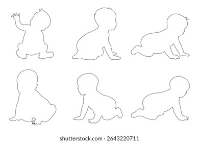 The silhouettes of the child 0-1 year Boy and Girl Baby. Set of Babes Silhouettes icon. Variety Design Newborn baby. Eps 10