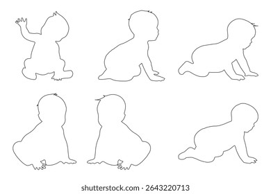 As silhuetas da criança 0-1 ano Menino e Menina Baby. Ícone Conjunto de Silhuetas Babes. Design de variedade bebê recém-nascido. Eps 10