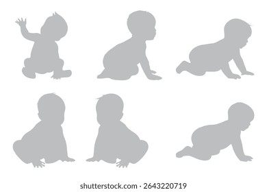 The silhouettes of the child 0-1 year Boy and Girl Baby. Set of Babes Silhouettes icon. Variety Design Newborn baby. Eps 10