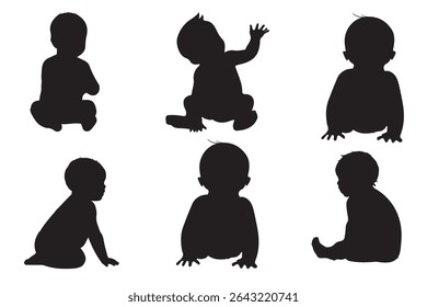 The silhouettes of the child 0-1 year Boy and Girl Baby. Set of Babes Silhouettes icon. Variety Design Newborn baby. Eps 10