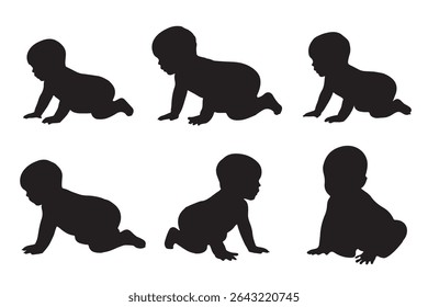 The silhouettes of the child 0-1 year Boy and Girl Baby. Set of Babes Silhouettes icon. Variety Design Newborn baby. Eps 10