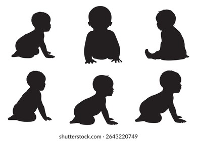 The silhouettes of the child 0-1 year Boy and Girl Baby. Set of Babes Silhouettes icon. Variety Design Newborn baby. Eps 10