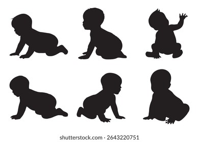 The silhouettes of the child 0-1 year Boy and Girl Baby. Set of Babes Silhouettes icon. Variety Design Newborn baby. Eps 10