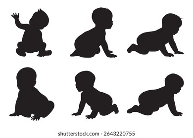The silhouettes of the child 0-1 year Boy and Girl Baby. Set of Babes Silhouettes icon. Variety Design Newborn baby. Eps 10