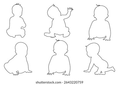 The silhouettes of the child 0-1 year Boy and Girl Baby. Set of Babes Silhouettes icon. Variety Design Newborn baby. Eps 10