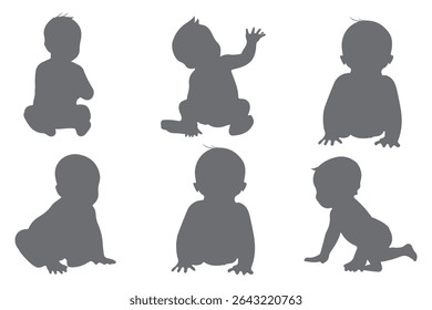 The silhouettes of the child 0-1 year Boy and Girl Baby. Set of Babes Silhouettes icon. Variety Design Newborn baby. Eps 10